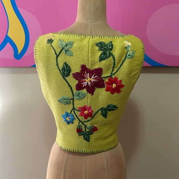 Moschino Green Jute Embroidered Flower Vest Bustier - Picture 7 of 13